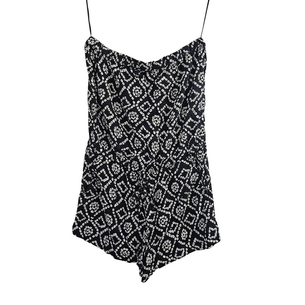 Angie Romper Womens Large Black White Geometric Strapless Rayon Pockets Boho